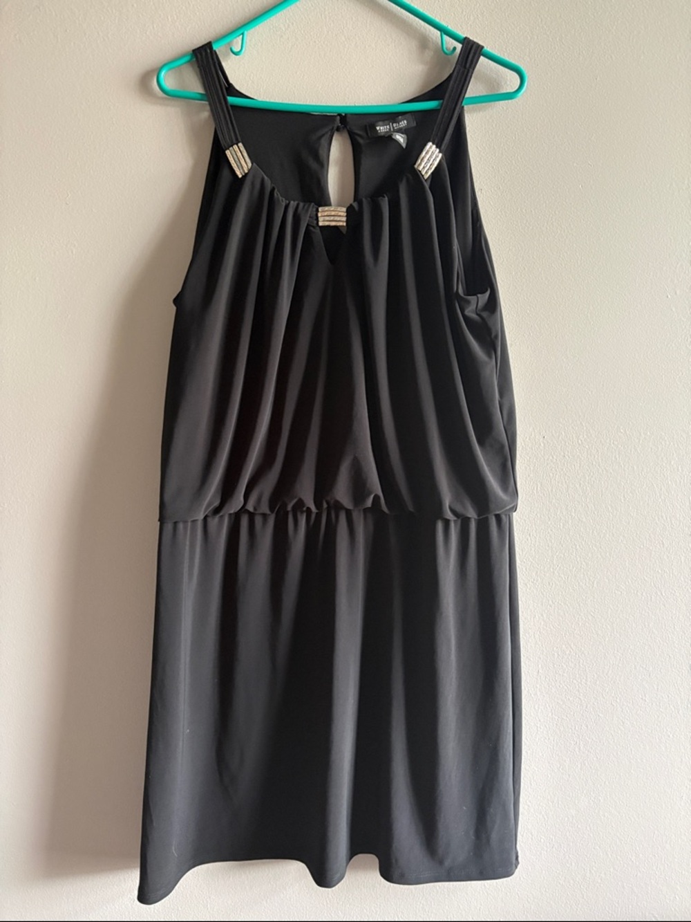 White House Black Market Black Sleeveless Midi Dress with Metallic Accents